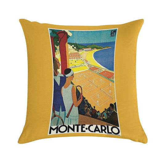 1920s Vintage Monte Carlo Tennis Travel Ad Soft Decorative Cover Throw Pillow