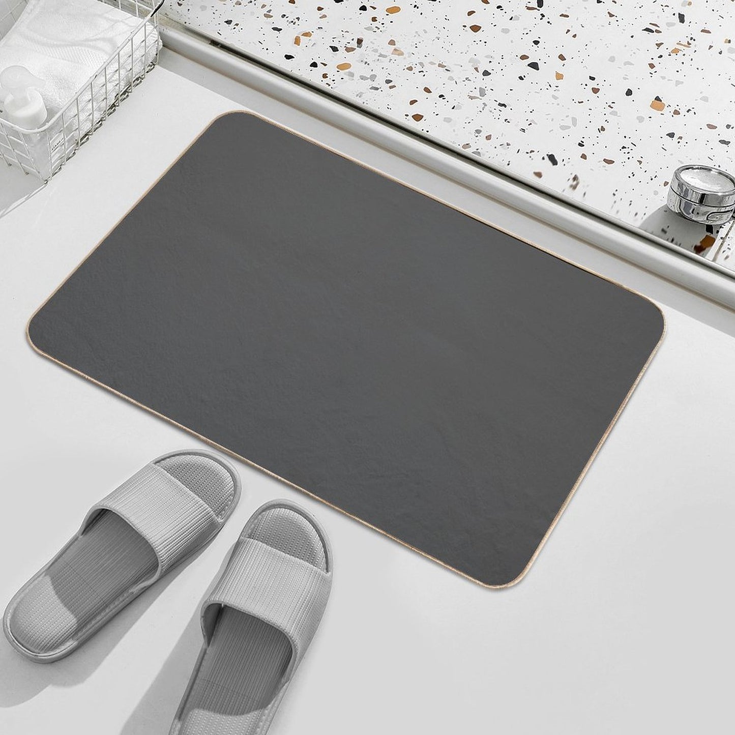 Plain Ash Grey, Dark Grey, Accent Grey, Charcoal, Sooty Grey, Forecast Color  Non-Slip Bath Mat