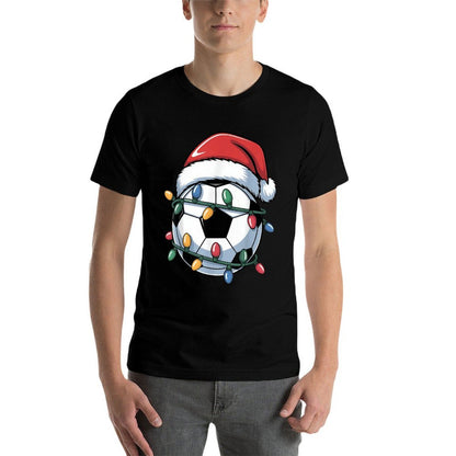 Soccer Christmas Santa Hat Soccer Ball Sport Men Women Kids  Tagless Design T-Shirt