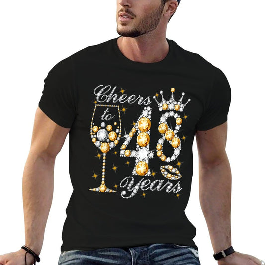 Cheers To 48 Years Old Happy 48th Birthday Queen Drink Wine  High-quality Stitching T-Shirt