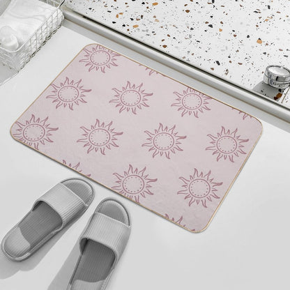 Cute Boho Sun Pattern Bohemian Aesthetic In Muted Colors Light & Dark Muted Pink  Stain-Proof Bath Mat