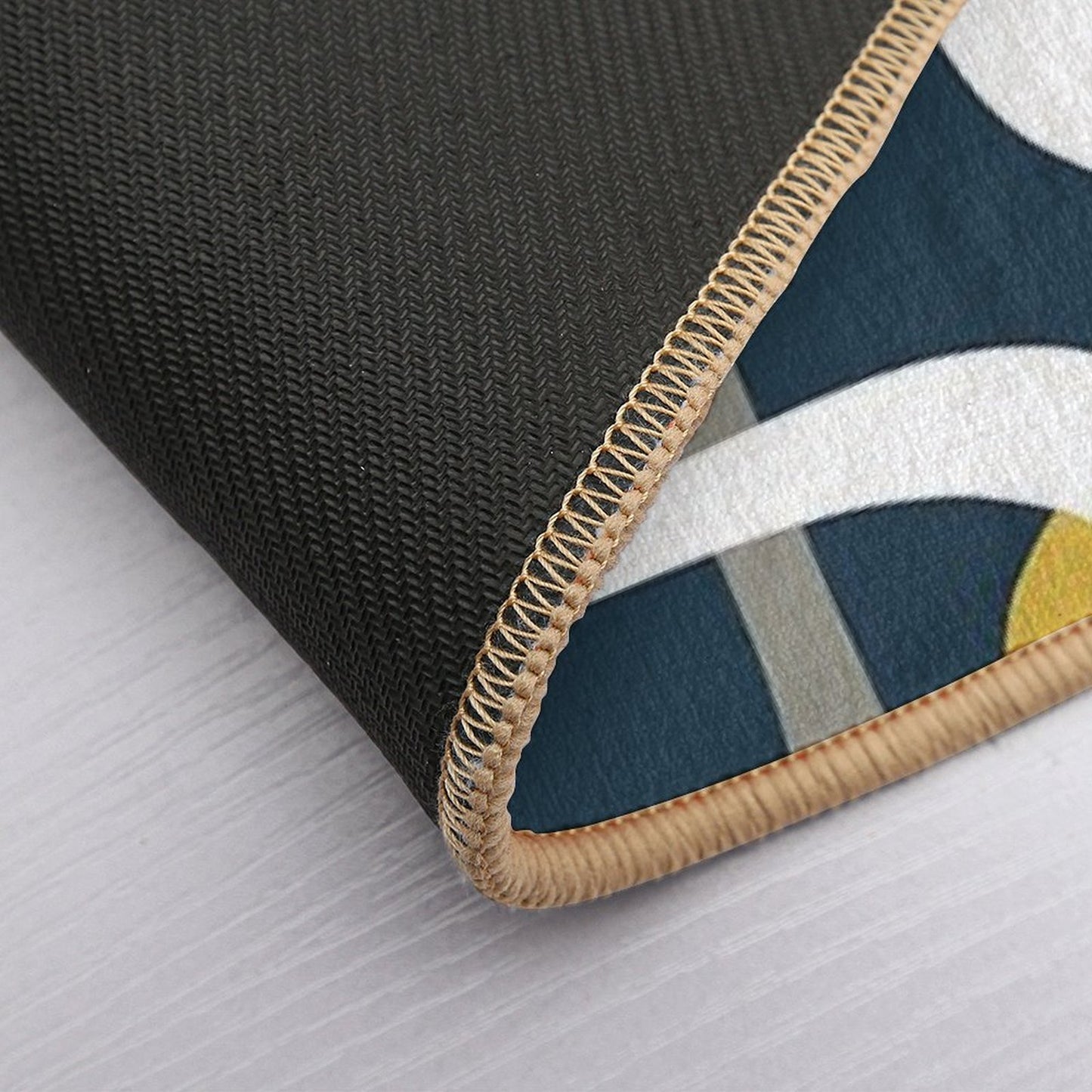 Midcentury Modern Loops Retro Pattern in Light Mustard, Grey, White, And Navy Blue  Non-Slip Bath Mat