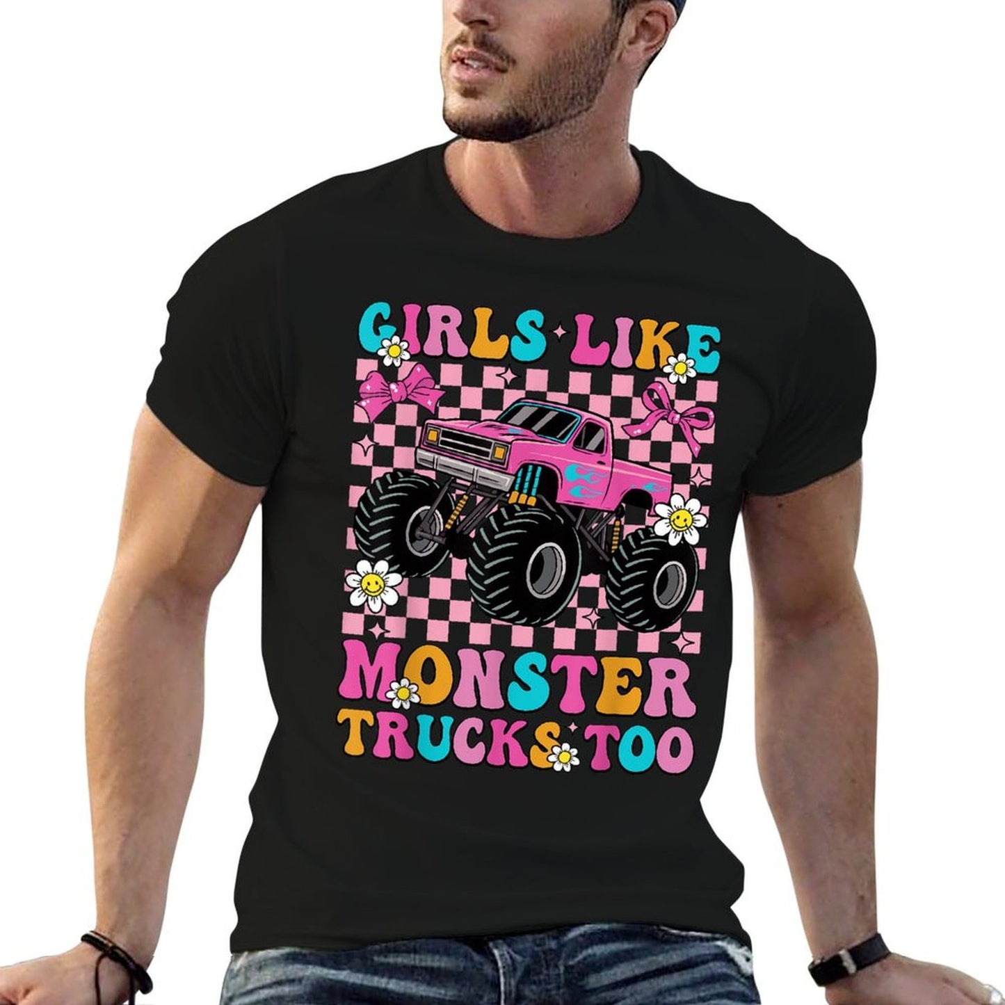 Girls Like Monster Trucks Too Groovy Monster Truck Girls  Trendy Pattern T-Shirt