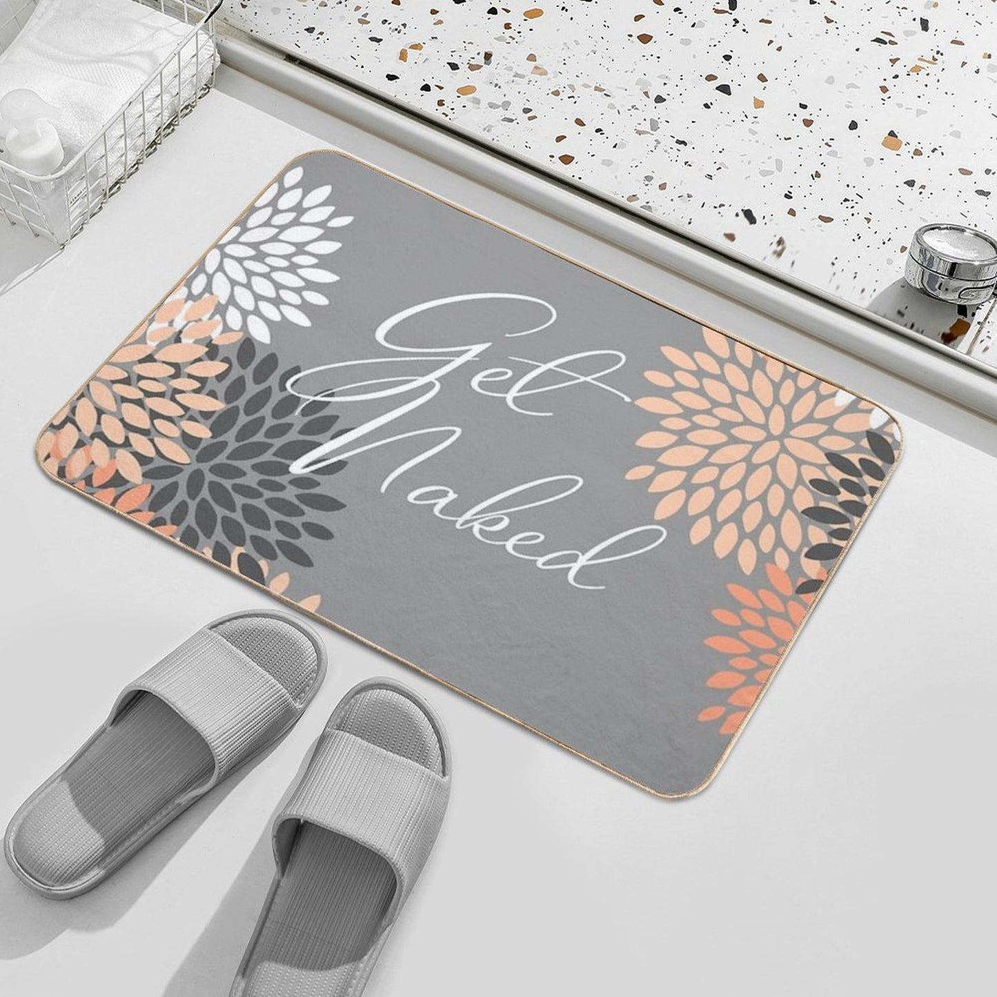 Get Naked - Floral Peach, Gray, White  Multi-Purpose Bath Mat