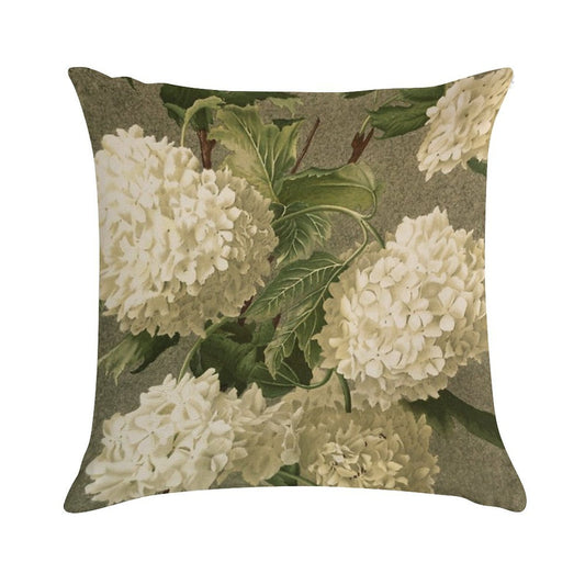 Vintage Victorian White Hydrangea Floral Soft Fade-Resistant Throw Pillow