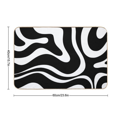 Retro Modern Liquid Swirl Abstract Pattern Square in Black And White  Easy Maintenance Bath Mat