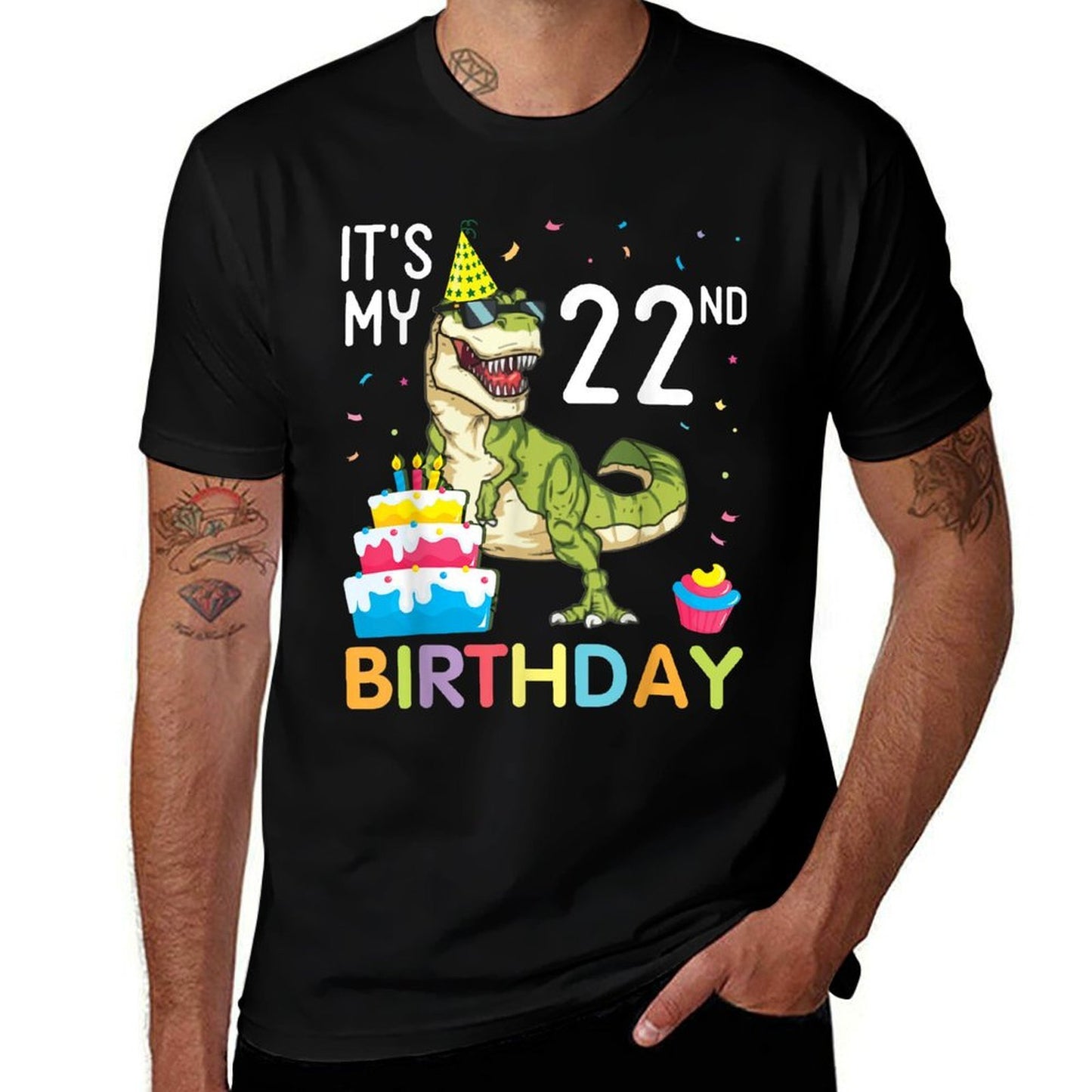 Dinosaur With Cake It's My 22nd Birthday Happy 22 Years Old  Soft T-Shirt