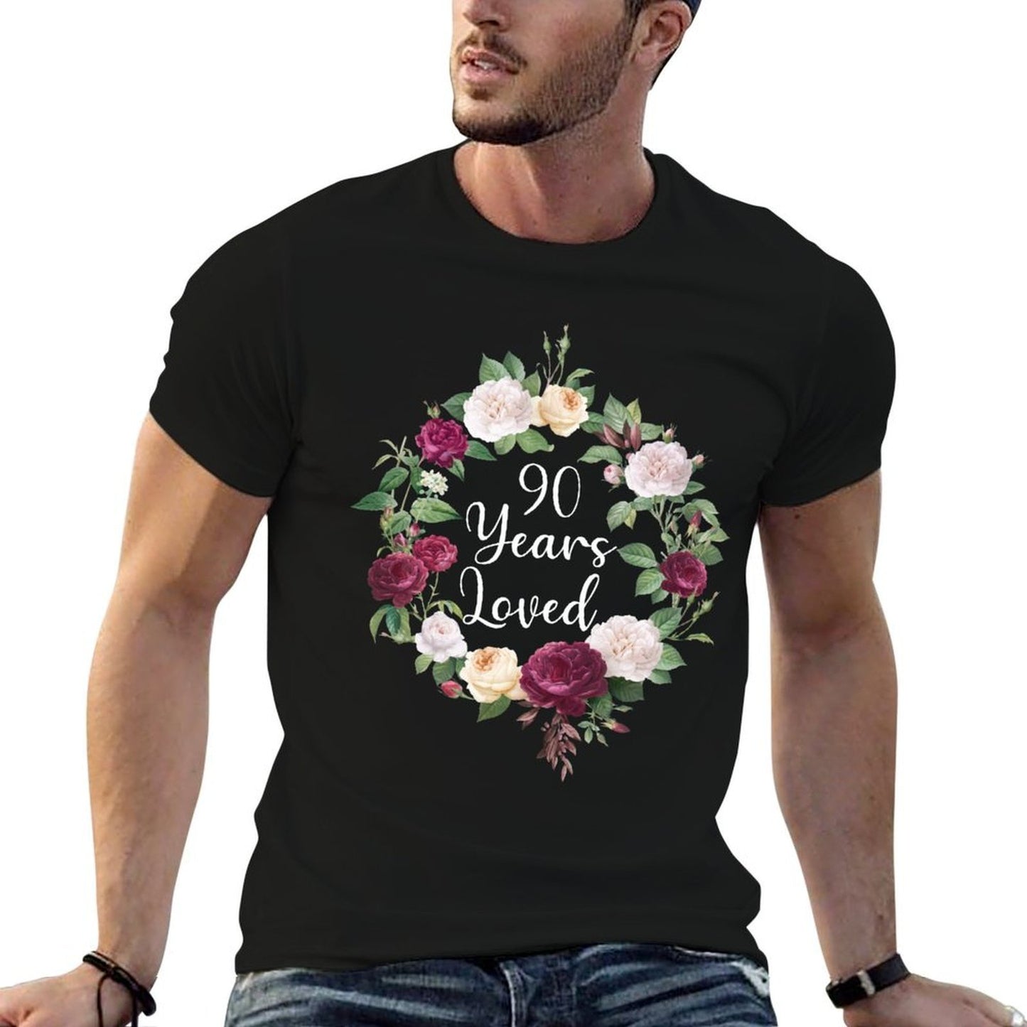 90 Years Loved Men Women 90 Years Old Floral 90th Birthday Sweatshirt  Versatile T-Shirt