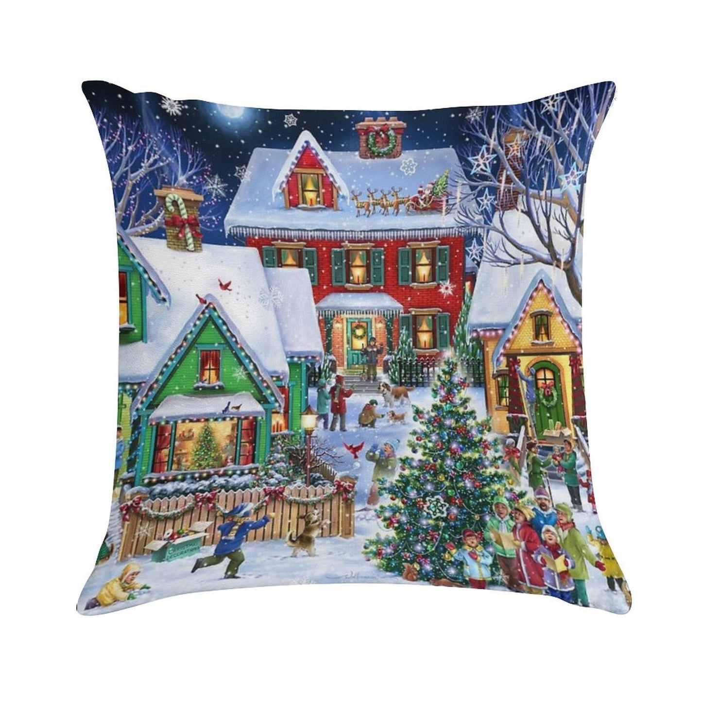 Colorful Winter Houses Soft Durable Construction Throw Pillow