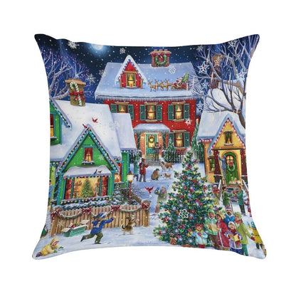 Colorful Winter Houses Soft Durable Construction Throw Pillow