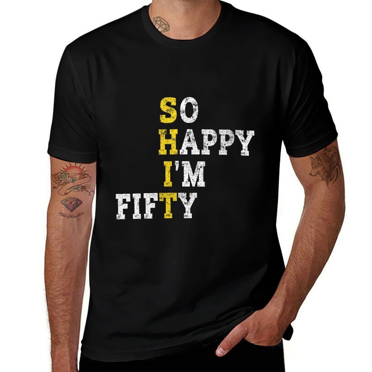 Womens So Happy I'm Fifty Gag 50 Years Old Funny 50th Birthday  Ribbed Collar T-Shirt