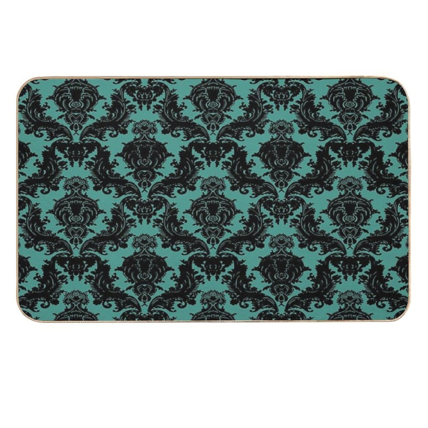 Teal Lace Victorian Wallpaper  Fade-Resistant Bath Mat