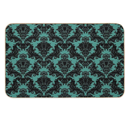 Teal Lace Victorian Wallpaper  Fade-Resistant Bath Mat