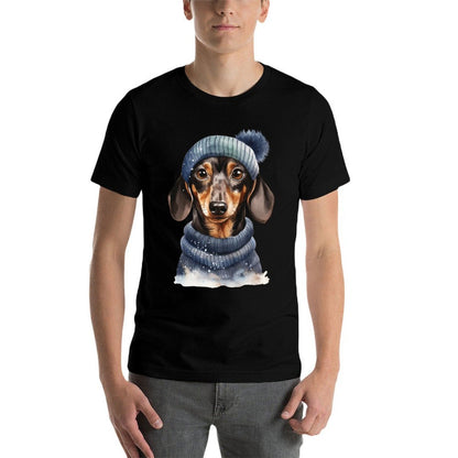 Christmas Winter Wiener  Dachshund  Rolled Sleeves T-Shirt