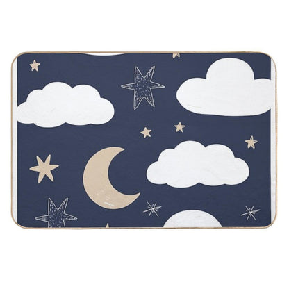 Cute Night Sky Pattern  Moon, Clouds & Stars Kids Illustration  Absorbent Bath Mat