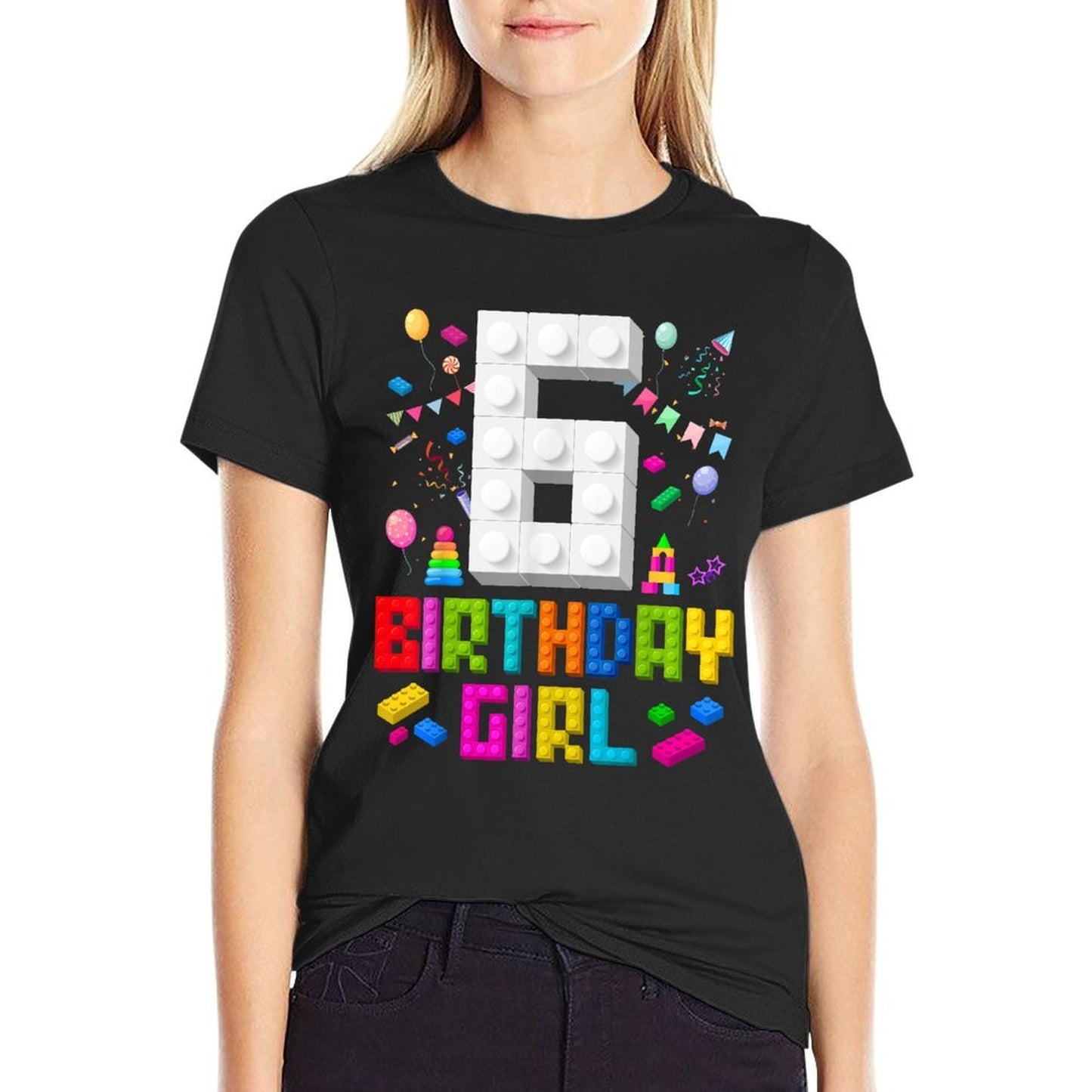 6th Birthday Girl Master Builder 6 Years Old Building Block  Easy-care T-Shirt