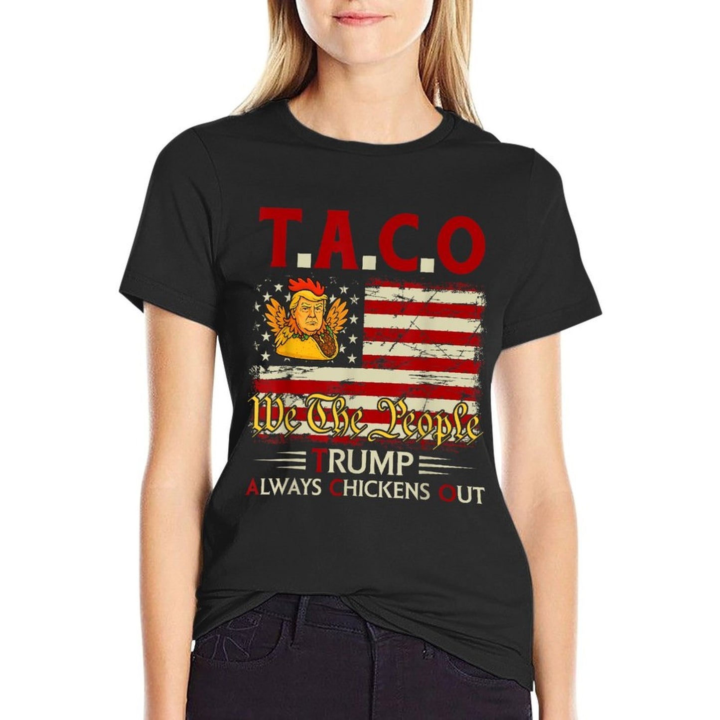 Funny Trump Taco Trump Always Chickens Out  Oversized Silhouette T-Shirt