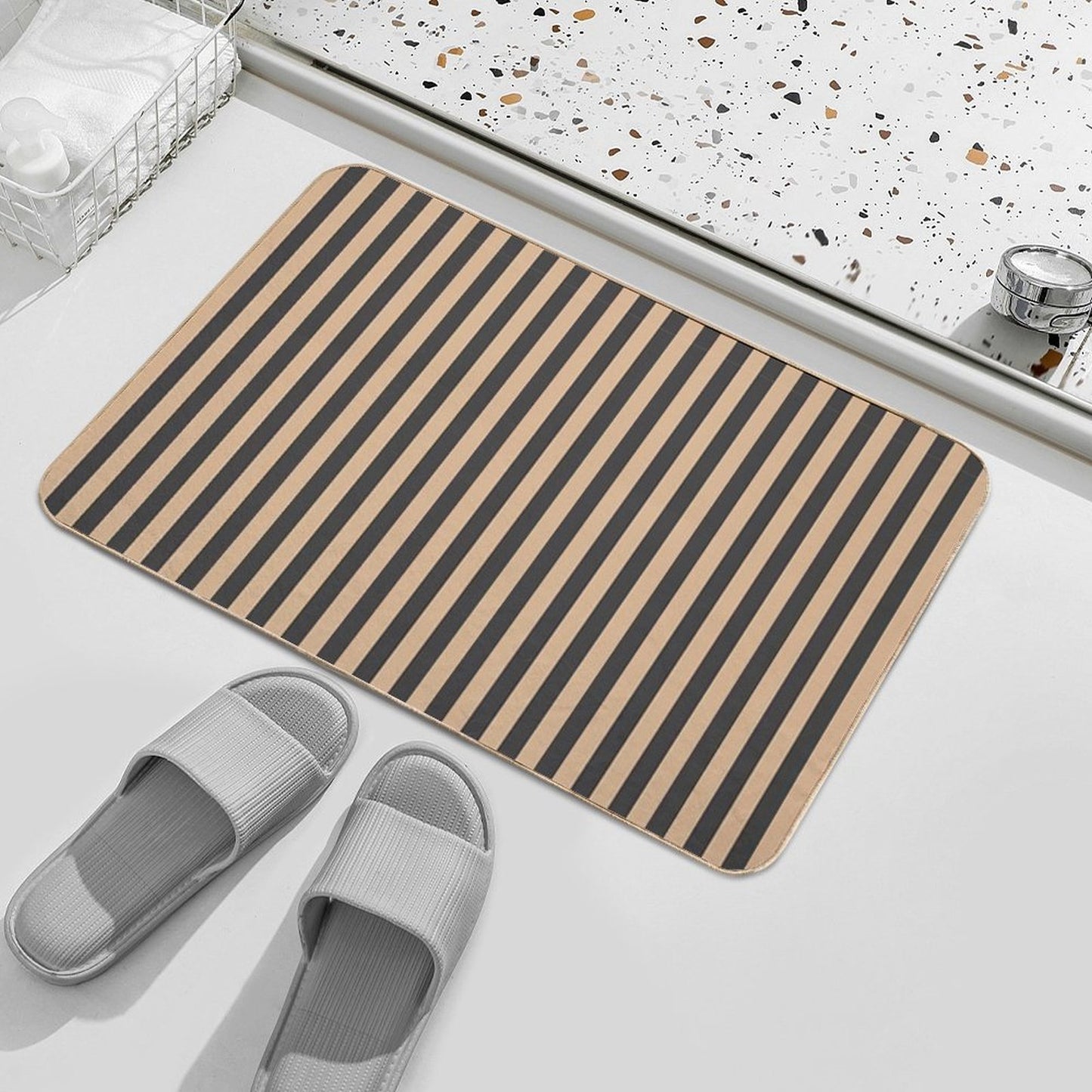 Black And Beige Stripped Pattern  Dirt-Trapping Bath Mat