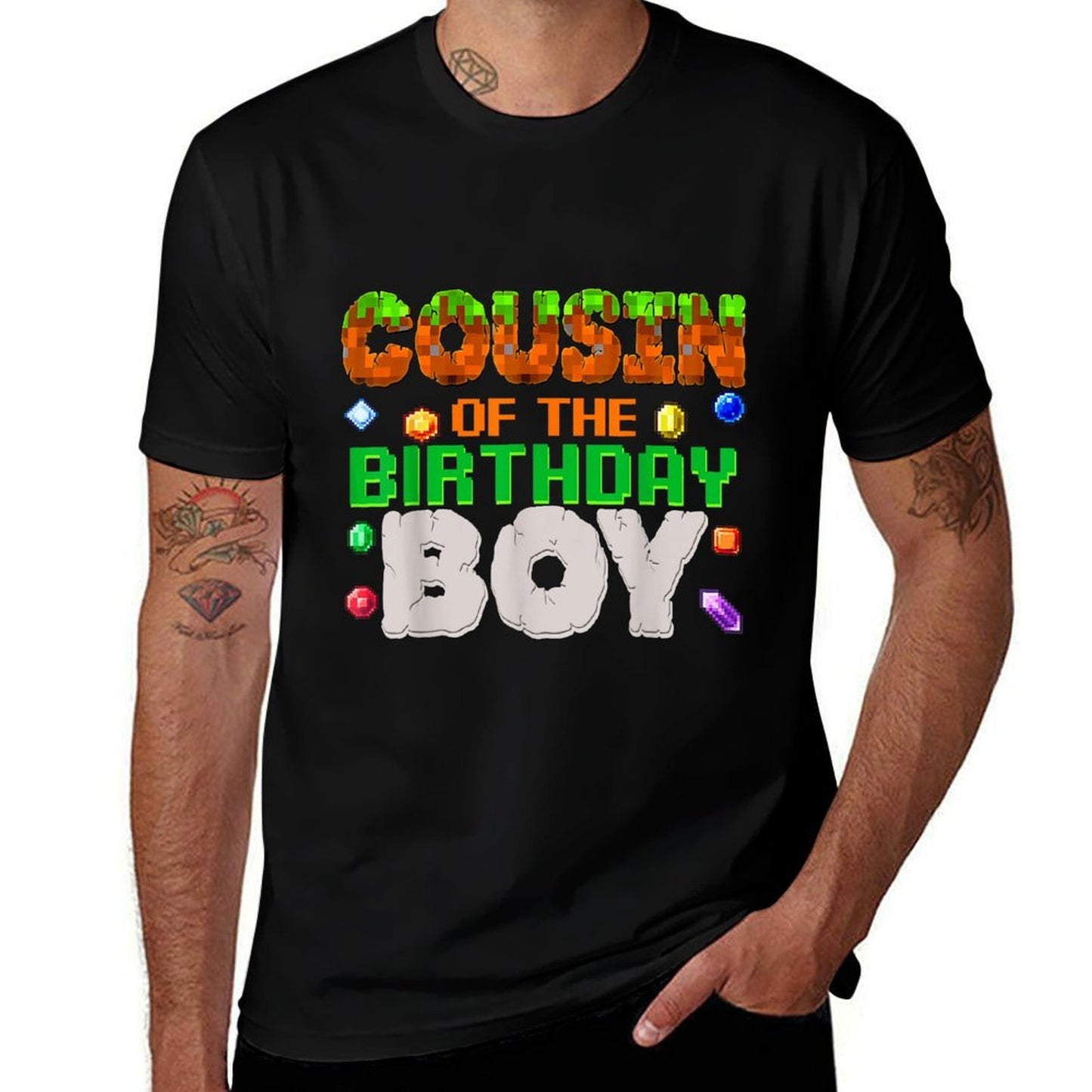 Cousin Of The Birthday Boy Video Gamer Black Boys' Birthday Pixel Number  Tagless Design T-Shirt