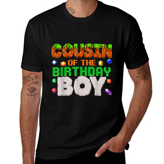 Cousin Of The Birthday Boy Video Gamer Black Boys' Birthday Pixel Number  Tagless Design T-Shirt