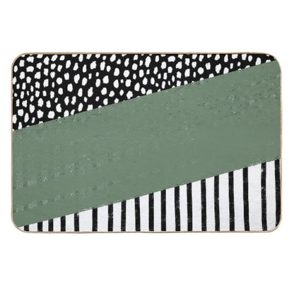 Polka Dots And Stripes Pattern (blackwhitesage Green)  Anti-Trip Bath Mat