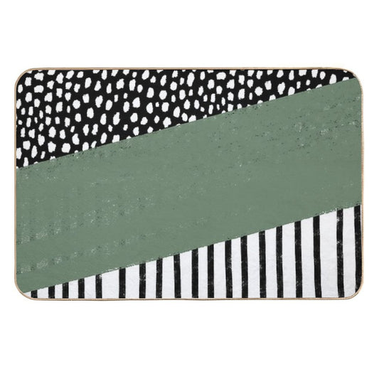 Polka Dots And Stripes Pattern (blackwhitesage Green)  Anti-Trip Bath Mat