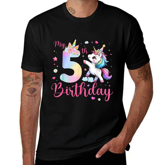 Cute Unicorn 5 Years Old My 5th Birthday Unicorn Girl Kids  Trendy Pattern T-Shirt