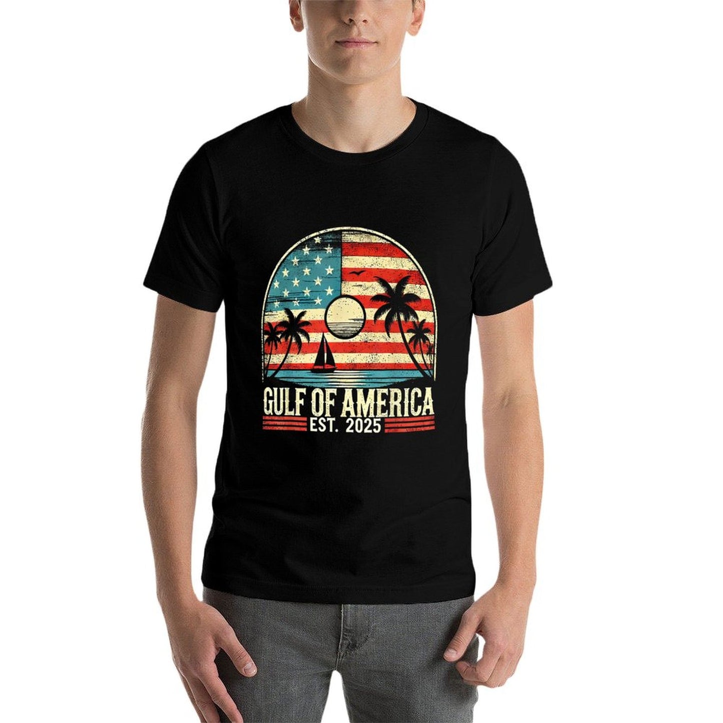 Retro Gulf Of US America 2025 American Flag Gulf Mexico Trendy Pattern T-Shirt