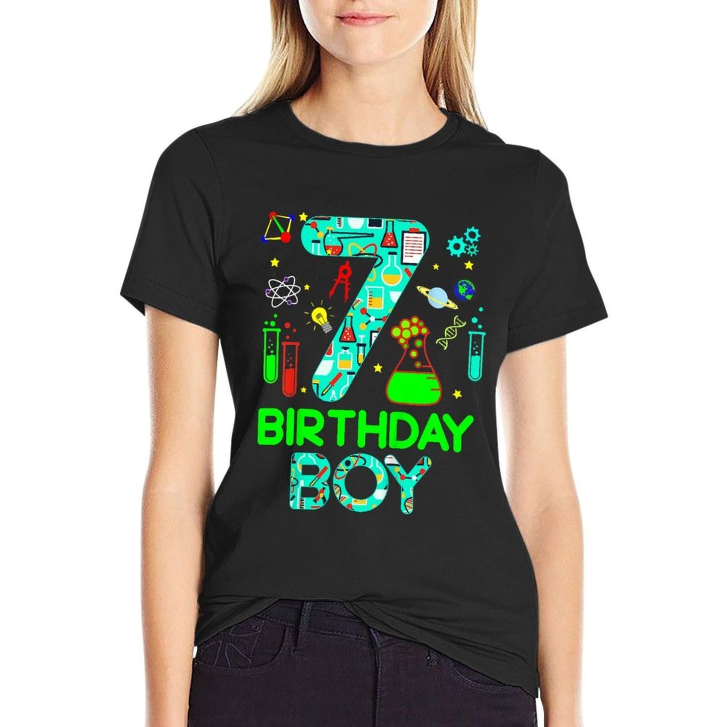 Kids Science 7th Birthday 7 Year Old Boy Future Scientist  Polyester Blend T-Shirt