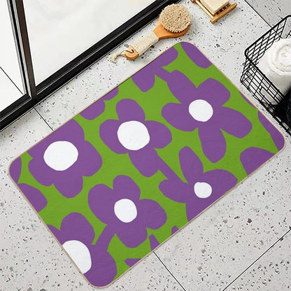Iconic Retro Scandinavian Summer Flowers in Green And Purple  Versatile Bath Mat