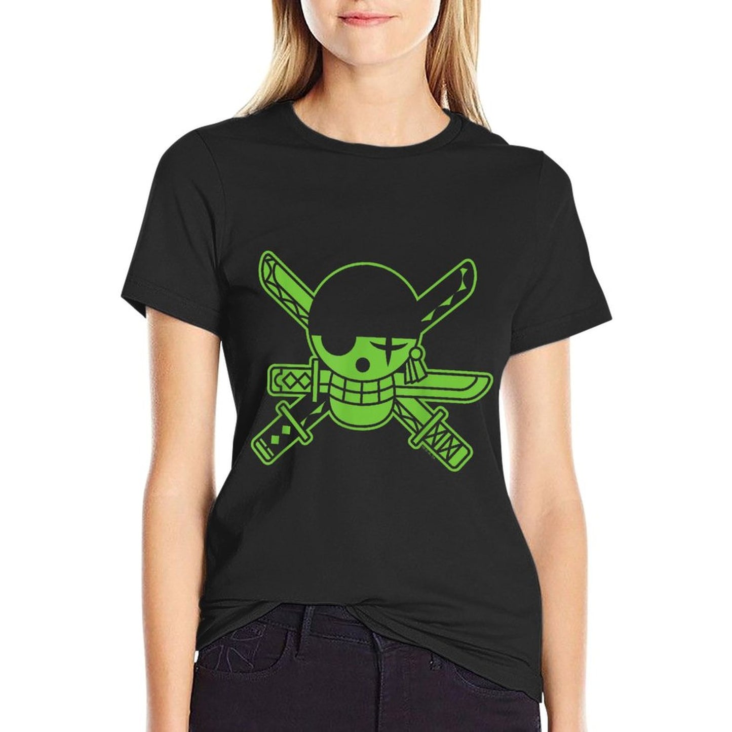 One Piece Anime Green Roronoa Zoro Jolly Roger Polyester Blend T-Shirt