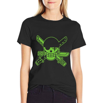 One Piece Anime Green Roronoa Zoro Jolly Roger Polyester Blend T-Shirt