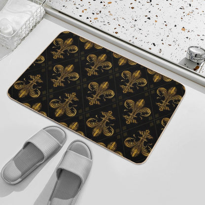 Fleur-de-lis Pattern Vintage Gold  Long-Lasting Bath Mat