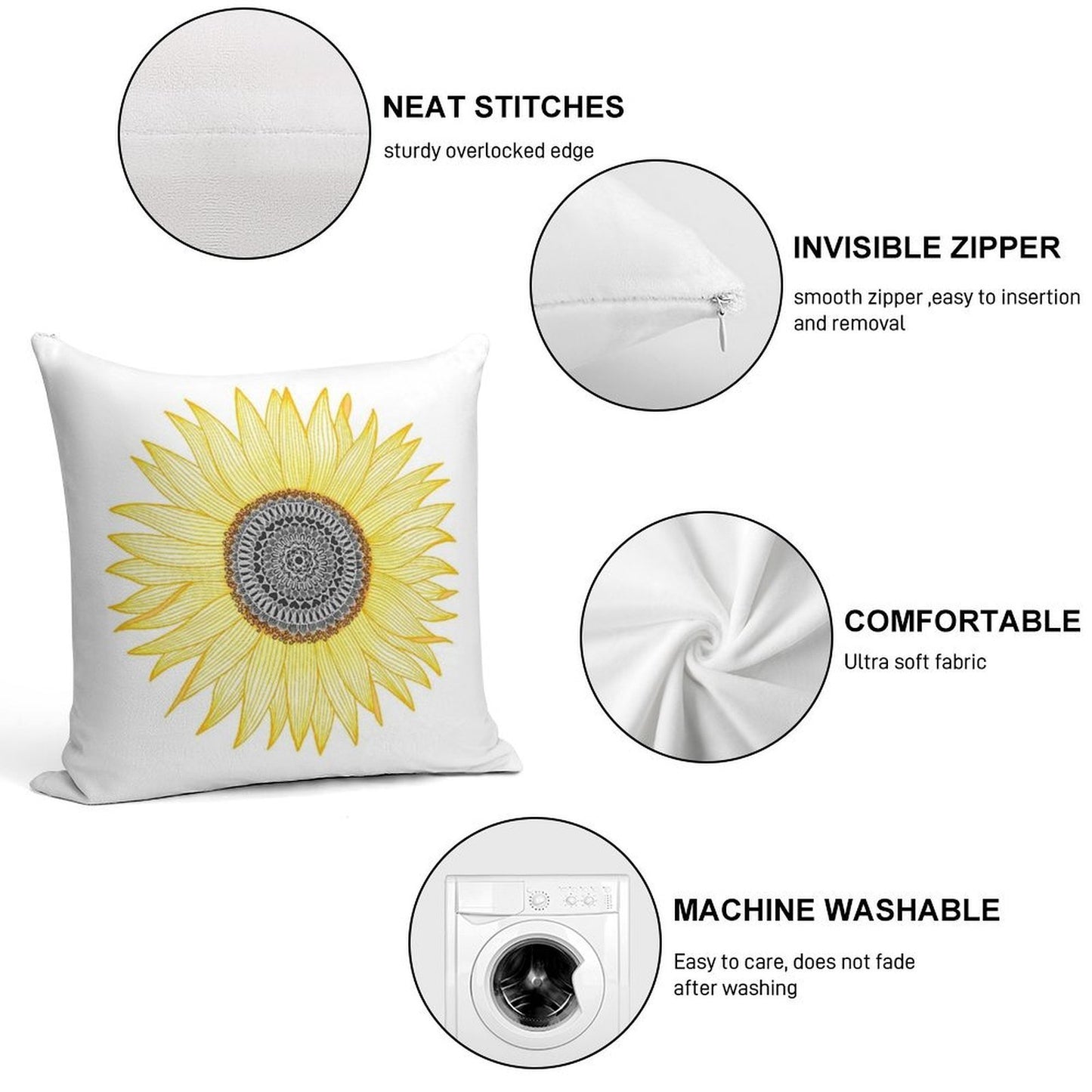 Golden Mandala Sunflower Soft Reinforced Edging Throw Pillow