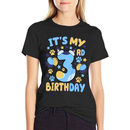 Kids 3rd Birthday Boy Girl Dog Theme Party Three 3 Year Old Bday  Soft T-Shirt
