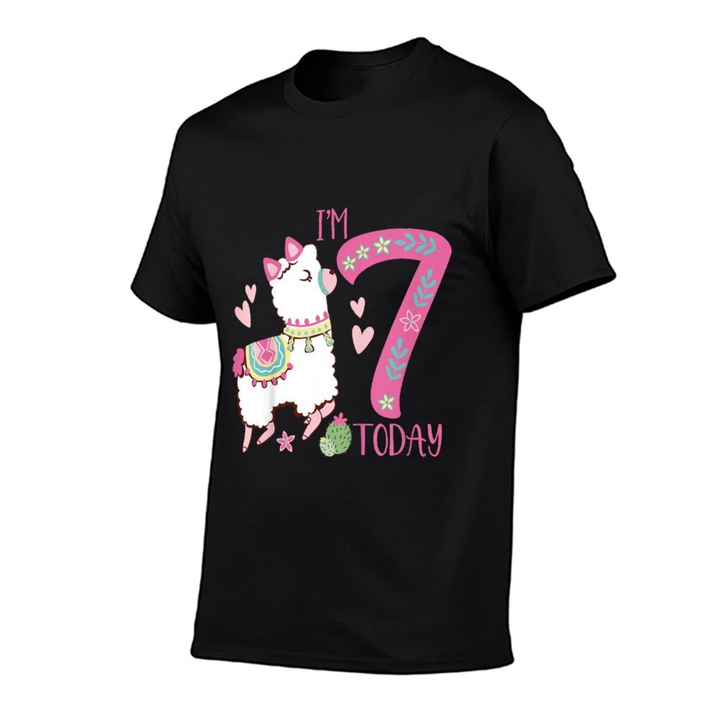 Kids I Am 7 Years Old 7th Birthday Girl Alpaca  Llama  Easy-care T-Shirt