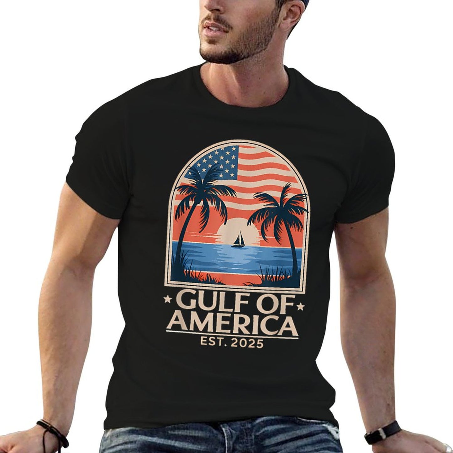 Gulf Of Usa America Est 2025 American Flag Summer-ready Fabric T-Shirt