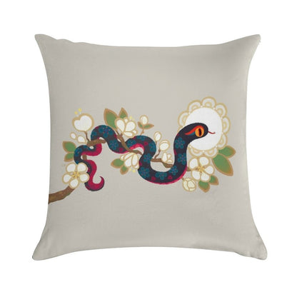 Snake And Flowers 2 Soft Hidden Zipper Throw Pillow