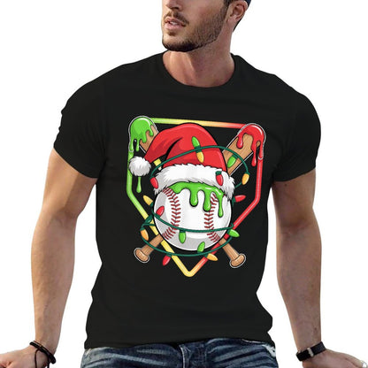 Baseball Christmas Tree Light Xmas Baseball Boys Kids  Lightweight T-Shirt