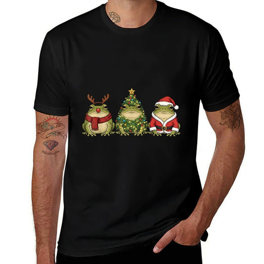 Retro Christmas Desert Rain Frog Santa Reindeer  Tagless Design T-Shirt