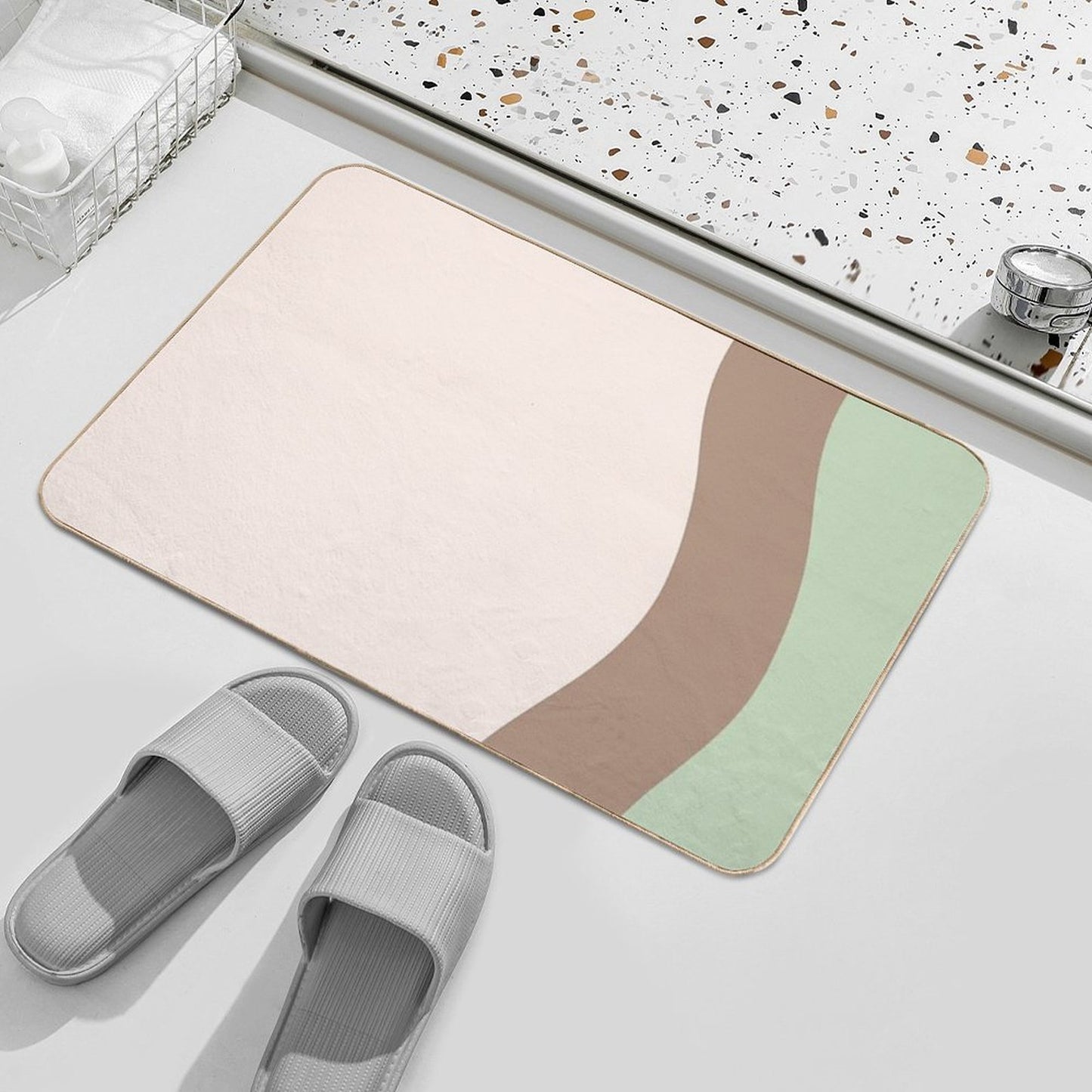 Minimalist Abstract Color Blocks in Green, Beige And Brown  Slip-Resistant Bath Mat