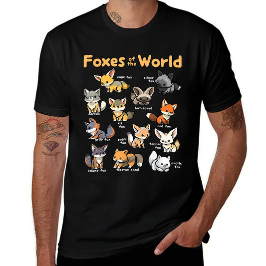 Kawaii Fox Animals of The World Educational Animal Fox Lover Wrinkle-resistant T-Shirt