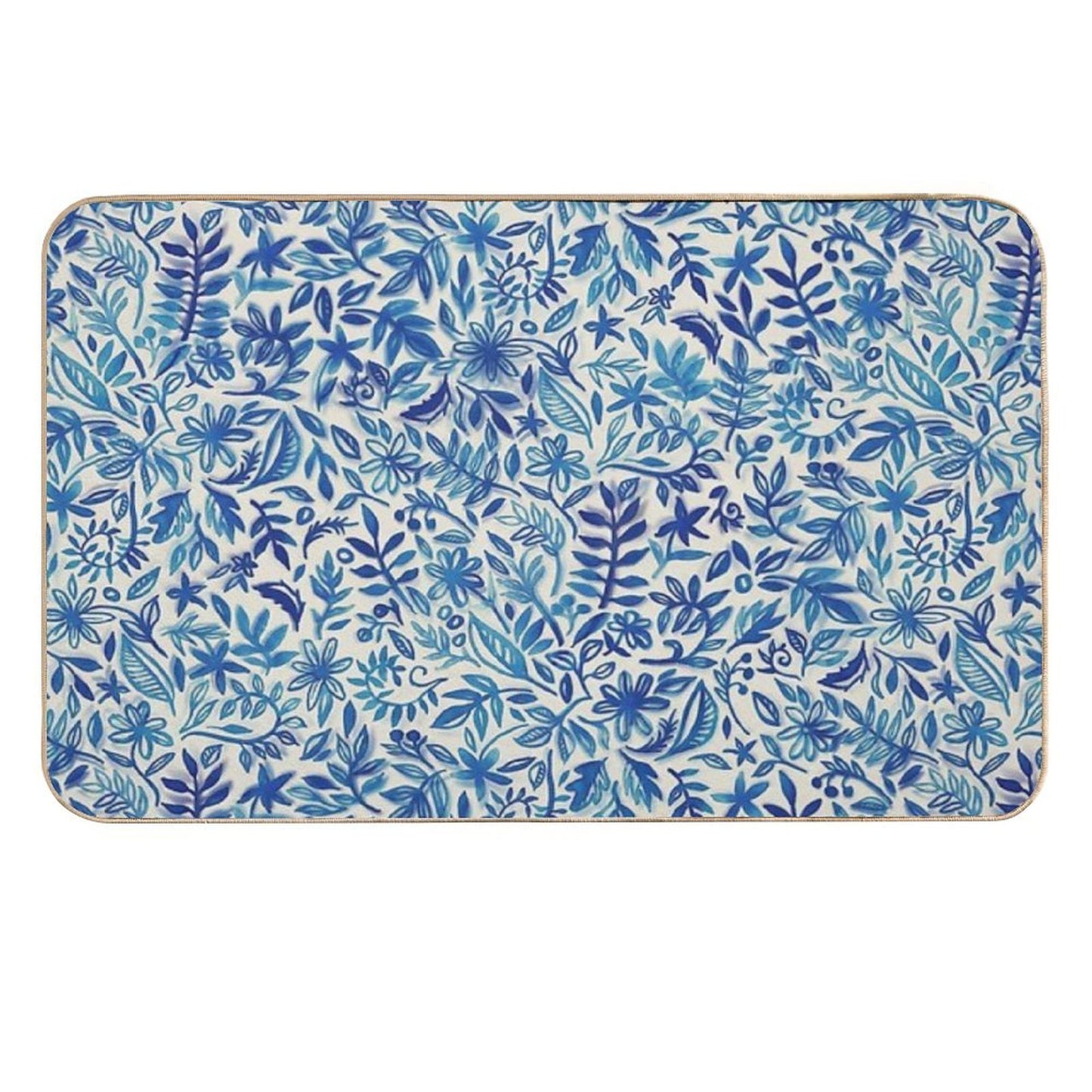 Floating Garden - A Watercolor Pattern in Blue  Easy Maintenance Bath Mat