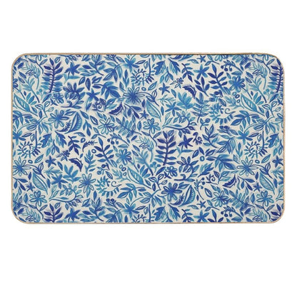 Floating Garden - A Watercolor Pattern in Blue  Easy Maintenance Bath Mat