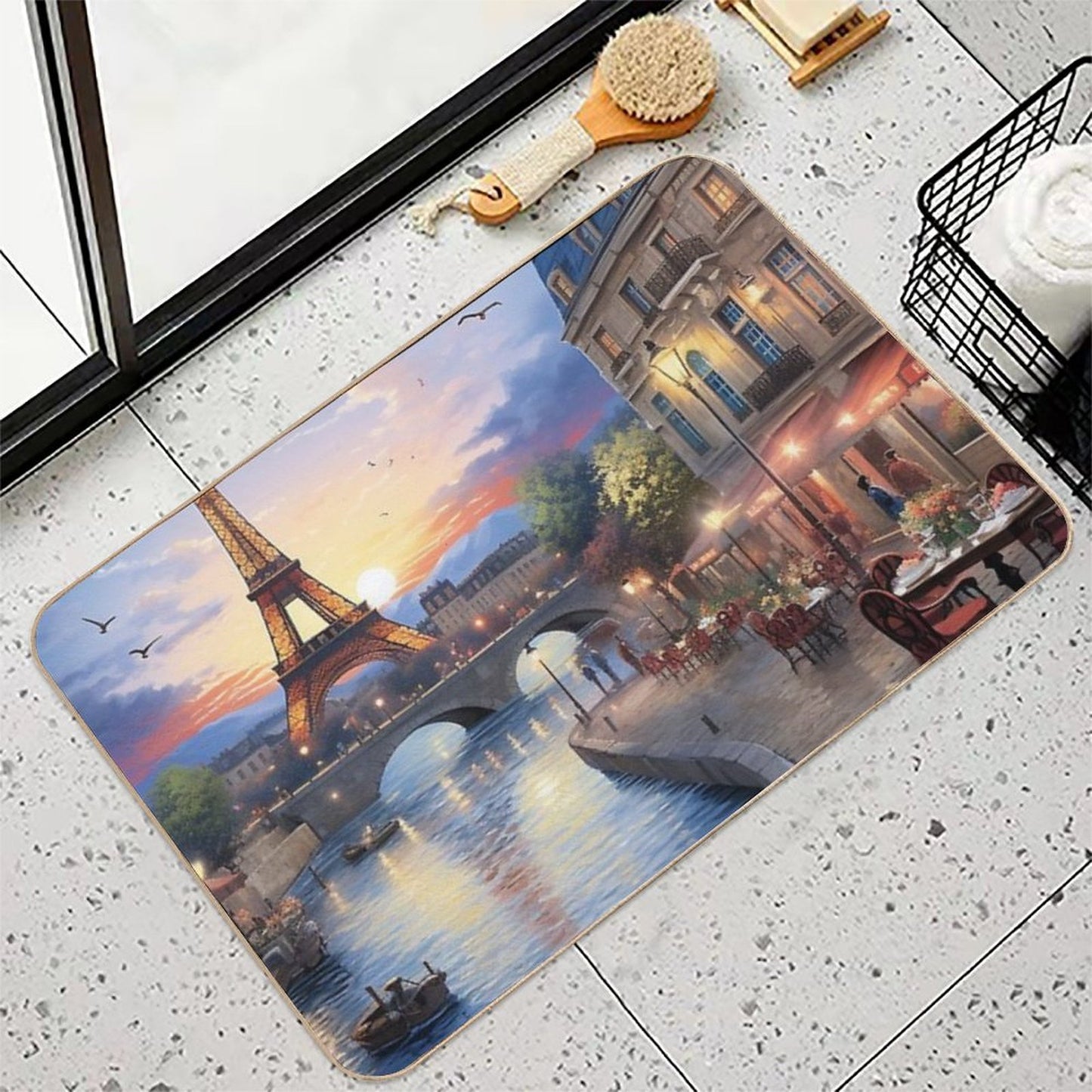 Amazing Blue Canal of Eiffel Tower  Slip-Resistant Bath Mat