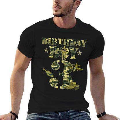 Kids 3rd Birthday Military Themed Camo Boys3 Yrs Old Soldier Camo  Heathered Texture T-Shirt