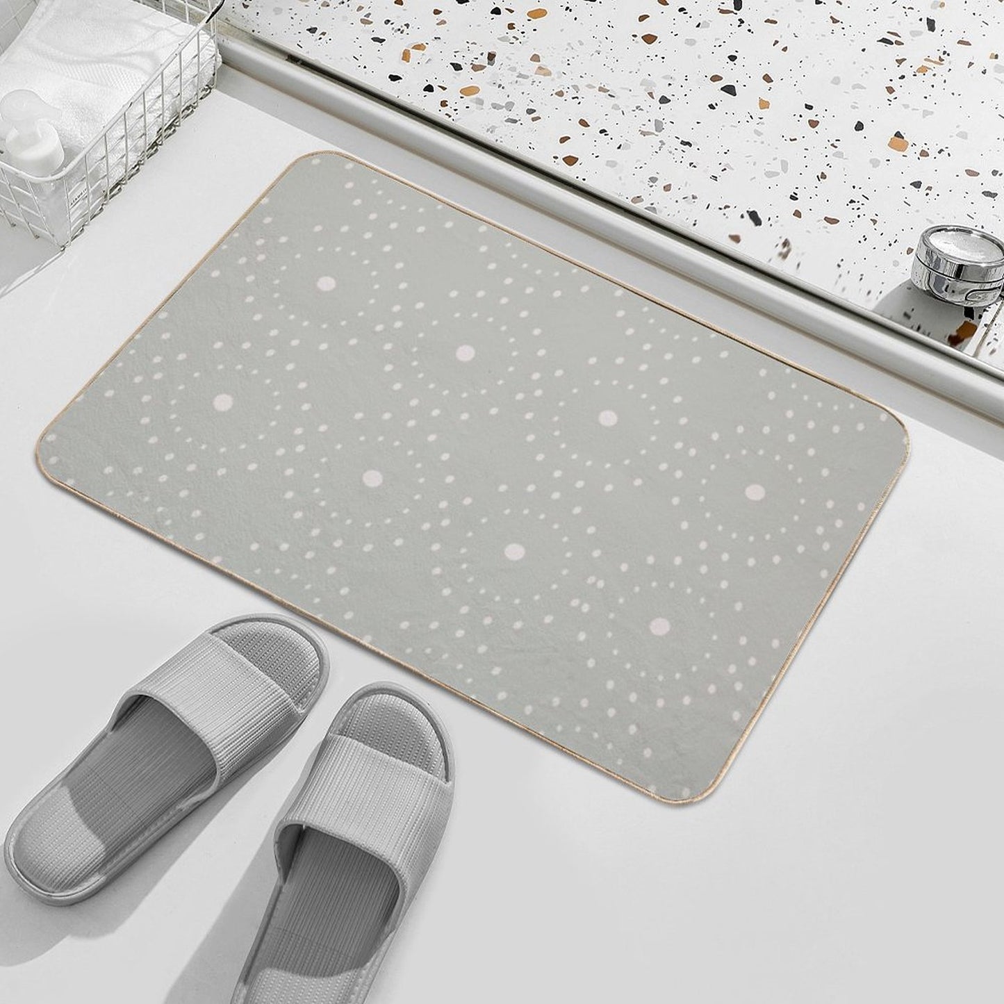 Cute Boho Minimalist Dotted Circles Design Pale Green  Long-Lasting Bath Mat