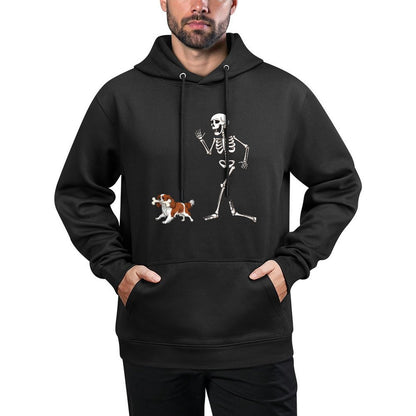 Funny Halloween Cavalier King Charles Spaniel And Skeleton Kangaroo Pocket Hoodie