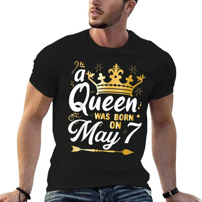 A Queen Was Born on May 7, Cute Girly May 7th Birthday  Rolled Sleeves T-Shirt
