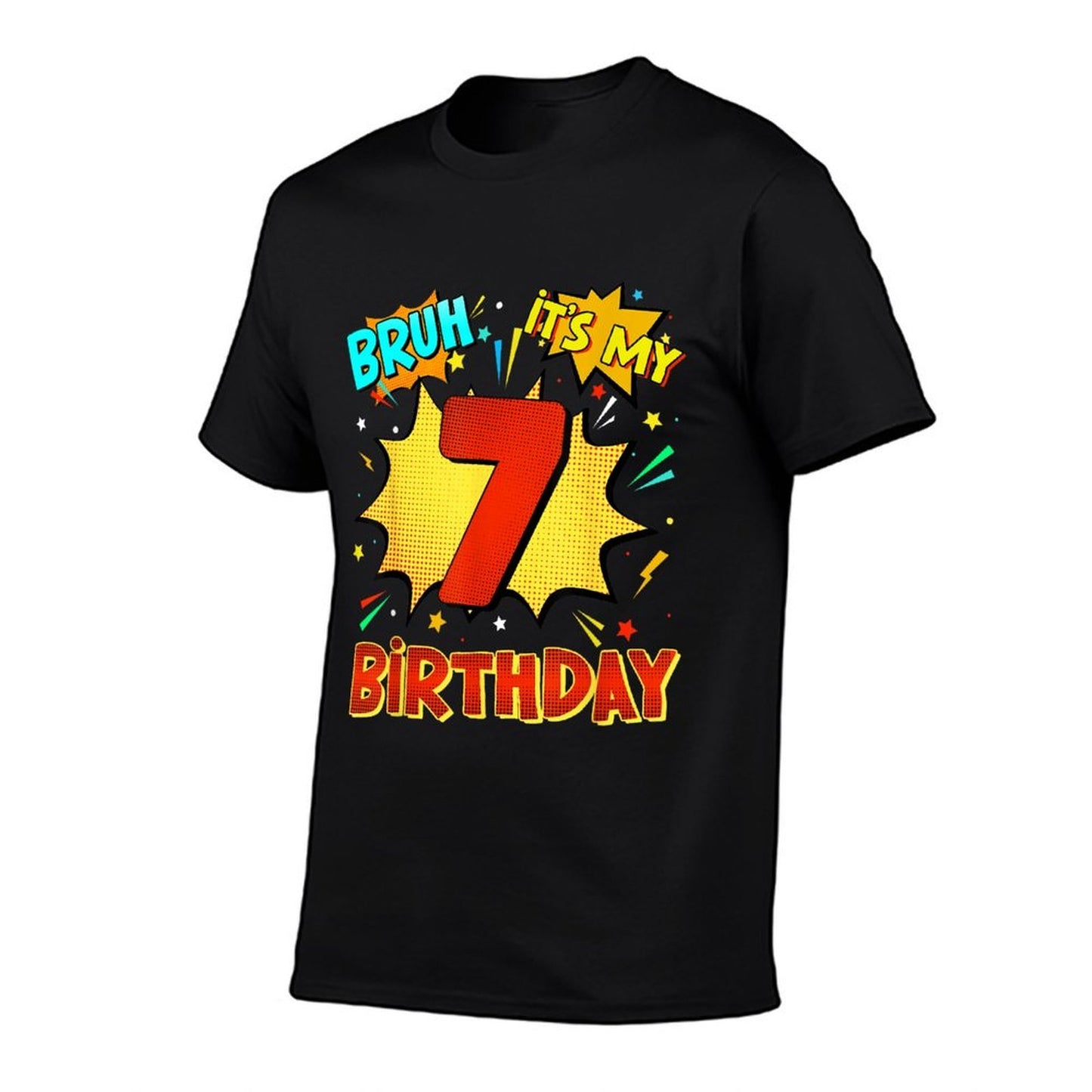 Bruh It's My 7th Birthday 7 Year Old Comic Birthday Party  Ribbed Collar T-Shirt